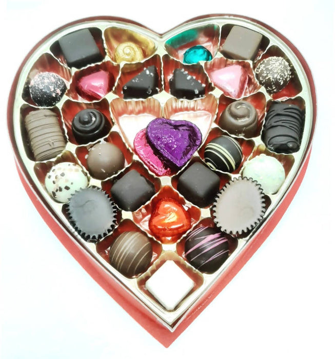 29pc Large Heart Gift Box Silver Embossed Cover - Need one week to fulfill - Chocolate.org