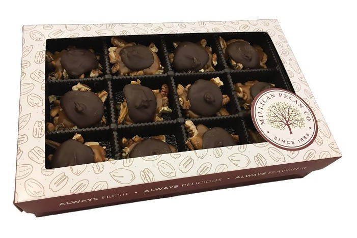Dark Chocolate Caramillicans (Turtles) 8 oz Gift Box- 12 pieces - Chocolate.org